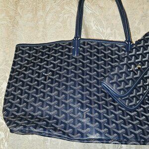 Goyard -styled navy blue tote bag